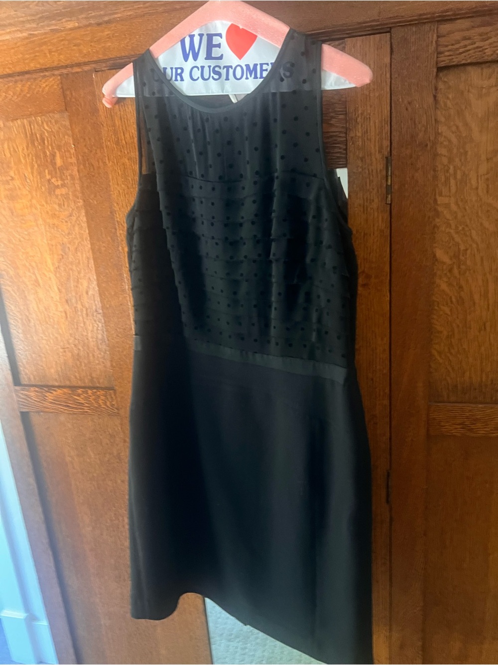 LOFT Black Sleeveless Mini Dress with Textured Dot Bodice